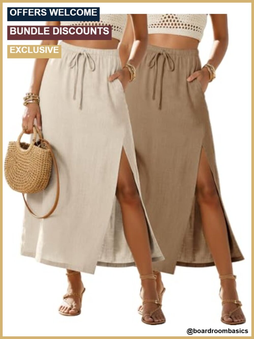 Linen Maxi Skirts for Women 2 Pack with Pockets